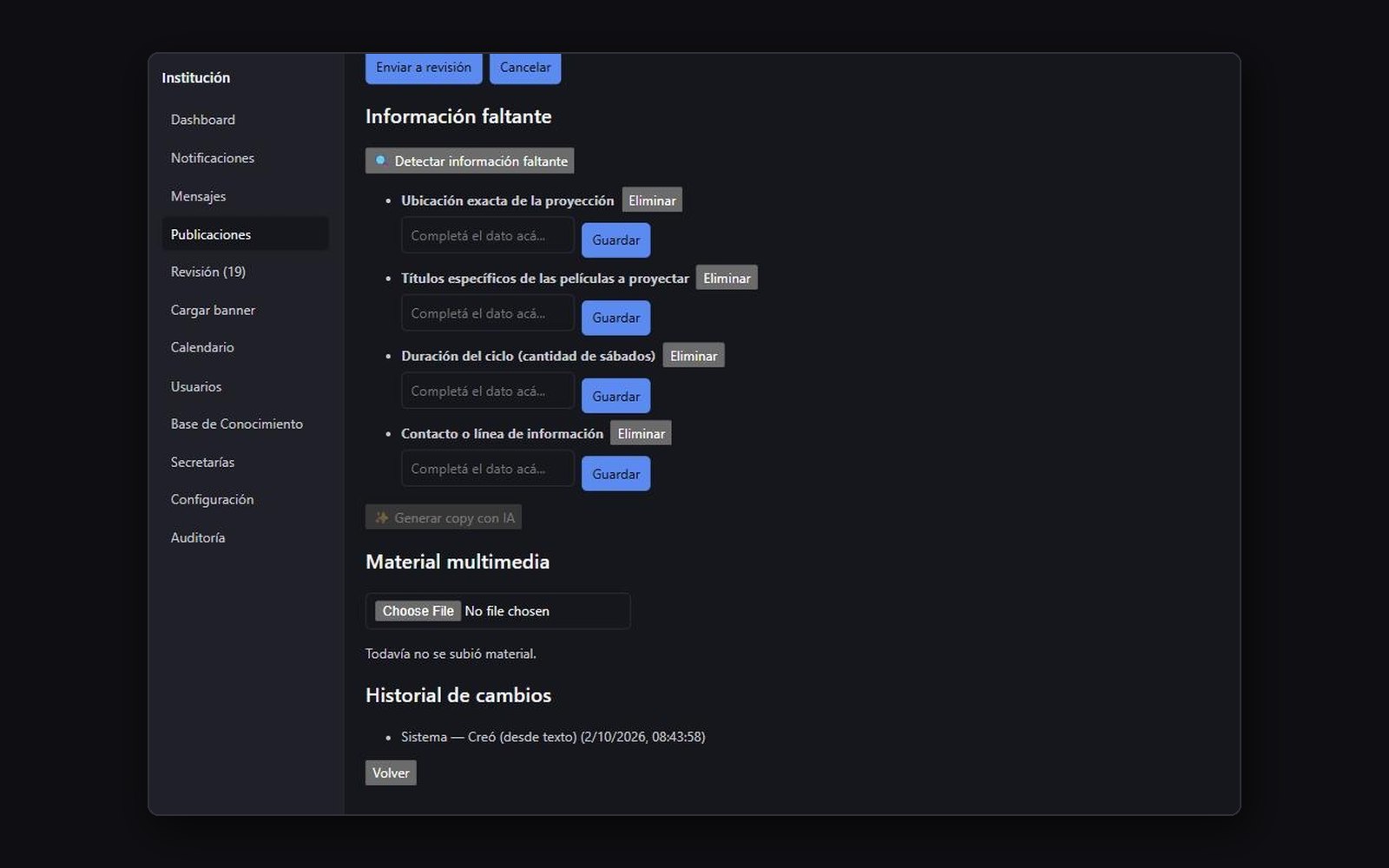 Lista de información faltante detectada por la IA
