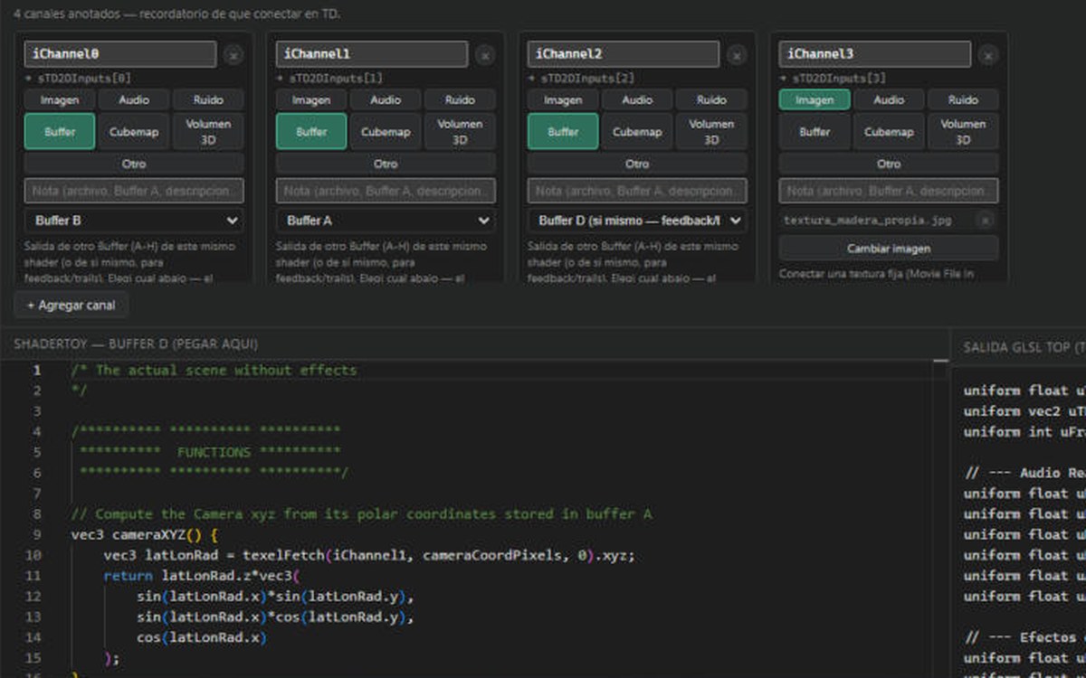 Tarjetas de canales con buffers, feedback y textura