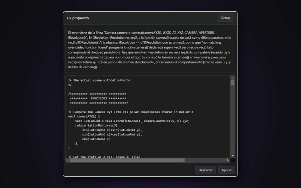 Explicación del error y código corregido propuesto por la IA